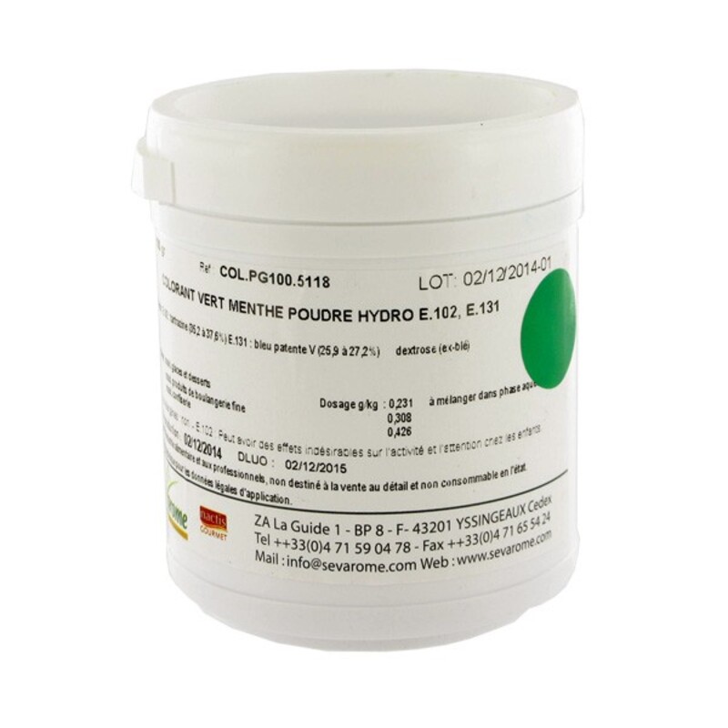 Colorant alimentaire en poudre liposoluble couleur vert laqué - Pot de 20g