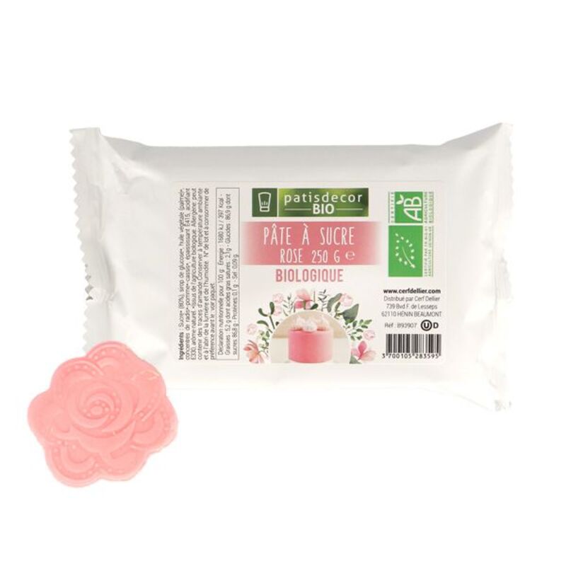 Pâte à Sucre Biologique Rose Patisdécor Bio 250 G Cerf Dellier