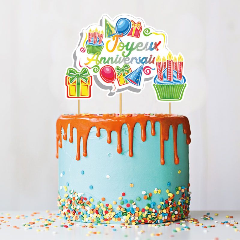 Cake topper assortis Joyeux anniversaire thème anniversaire