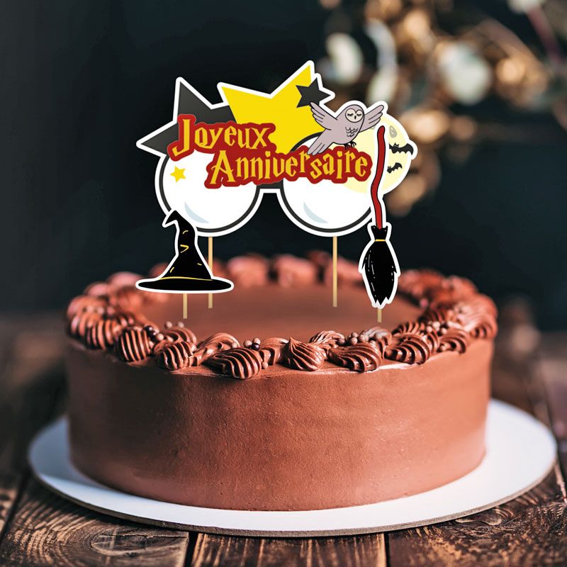 Cake topper personnalisé rond Joyeux anniversaire