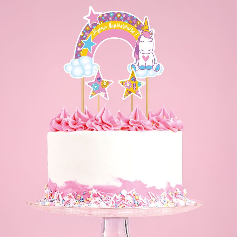 Cake topper assortis Joyeux anniversaire thème anniversaire enfantin