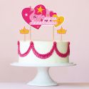Kit anniversaire Princesse rose à imprimer 1 - Fanions et Cake toppers avec  Tête à modeler