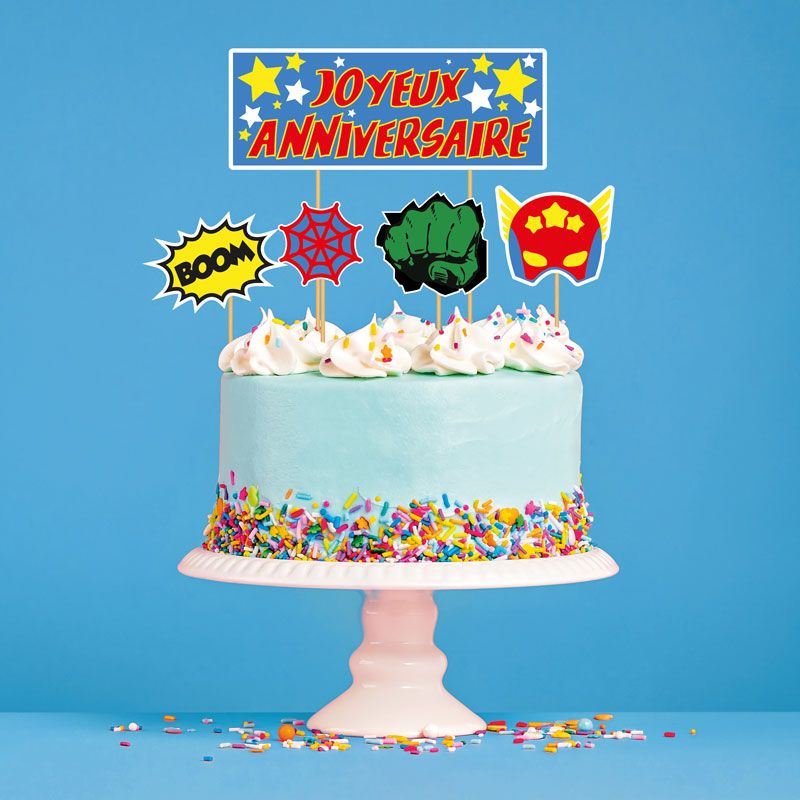 Cake topper assortis Joyeux anniversaire thème Super-héros