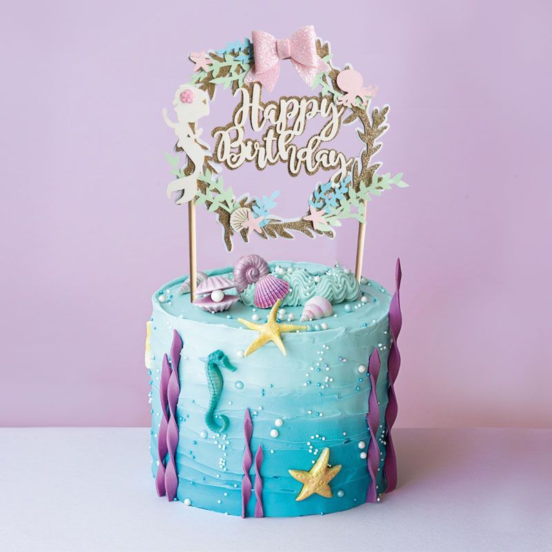 Cake topper Happy birthday thème sirène