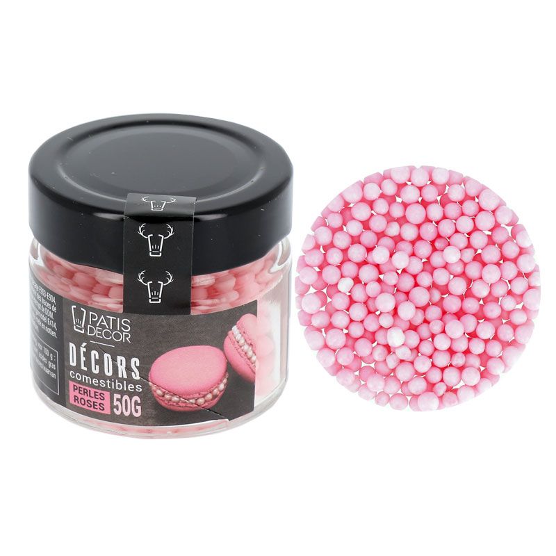 Perles comestibles nacrées roses - perles en sucre