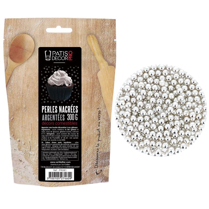 Perles de sucre argentées 300 g - Patisdécor Pro