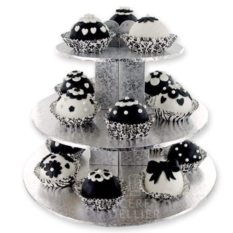 Presentoir A Cupcakes Rond 3 Etages Carton Argent Patisdecor Cerf Dellier