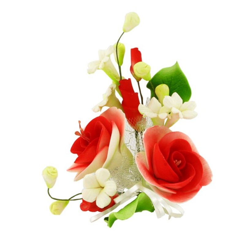 Petit Bouquet De Fleurs Pastillage Rouge Pas Cher Cerf Dellier